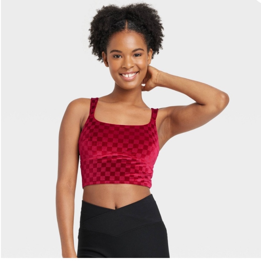 Colsie | Red Checkered Velvet Bralette Brami | Size Large